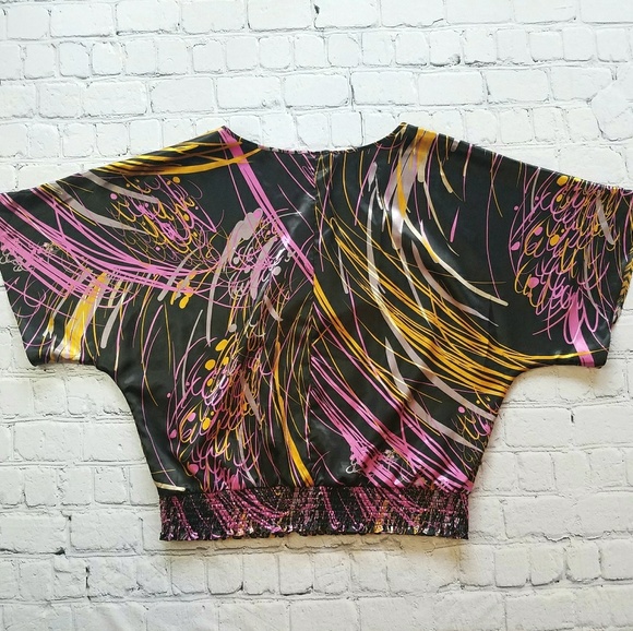 Spence Black Abstract Silky Party Top Sz Large - Picture 3 of 8